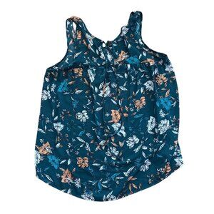Pleione Sleeveless Blouse Womens Med Floral Print Tank Top Green Multi Color